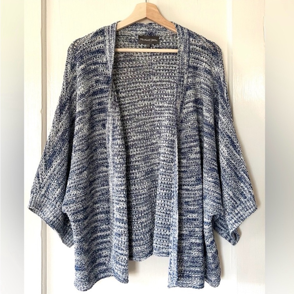 Michael Stars Cotton Open Front Wide Sleeve Cardigan Cover Up‎ Navy Melange M/L